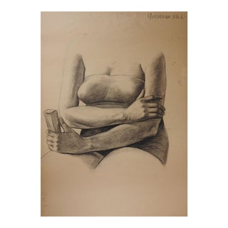 Vintage Mid Century Charles Normann Feale Charcoal Study Drawing For Sale
