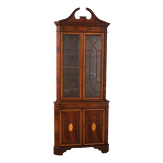 English Made Mahogany Inlaid Corner Cabinet For Sale