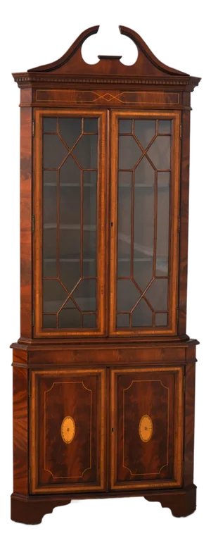 English Made Mahogany Inlaid Corner Cabinet
