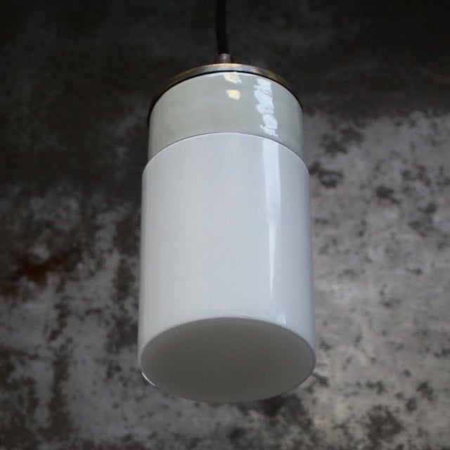 Mid-Century Modern Porcelain and Opaline Glass Pendant Lamp For Sale - Image 6 of 9
