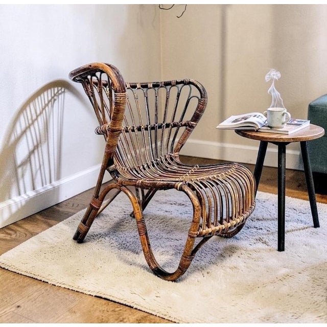 Danish Organic Modern Rattan Lounge Chair in the Style of Viggo Boesen For Sale - Image 14 of 17