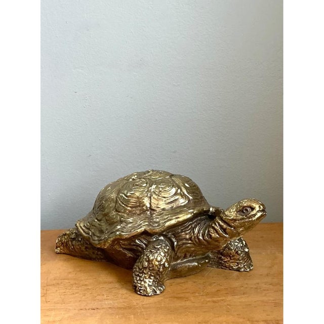 Wood Vintage Gold Painted Wood Turtle Figure For Sale - Image 7 of 12