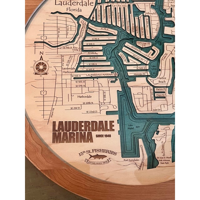 Blue Street Art Fort Lauderdale Florida Nautical Map Wood Lazy Susan – Lauderdale Marina & 15th Street Fisheries For Sale - Image 8 of 9