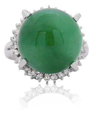 Certified 30 Carat Untreated Jadeite Jade & Diamond Platinum Ring