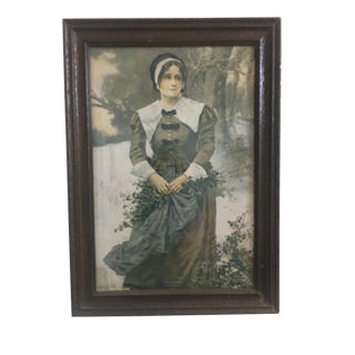 Antique Print "Puritan Girl" in Frame For Sale