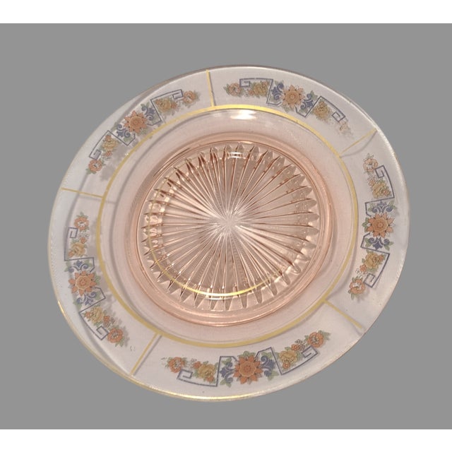 Indiana Glass Company Vintage Retro Pink Depression Glass Floral Edge Pedestal Compote & Underplate For Sale - Image 4 of 5