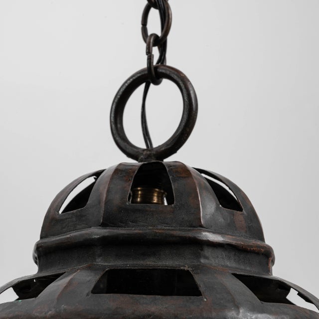 Black 1900s French Copper Pendant Lantern With Openwork Dome Design For Sale - Image 8 of 18