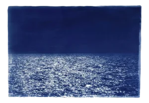2021 "Barcelona Beach Night Horizon" Contemporary Cyanotype on Watercolor Paper