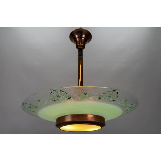 French Art Deco Green Textured Glass and Copper Pendant by Loys Lucha, 1930s For Sale - Image 4 of 18