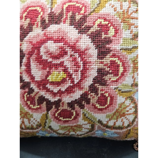 Vintage Handmade Needlepoint, Floral Pillow