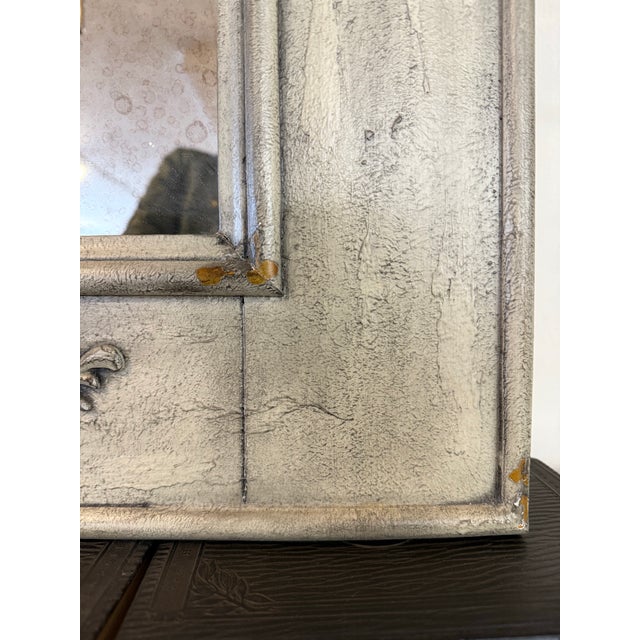 French French Neoclassical Carved Distressed Gray Trumeau Mirror For Sale - Image 3 of 6