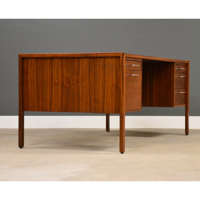 Jens Risom Refinished Modern Walnut Executive Desk by Jens Risom For Sale - Image 4 of 12