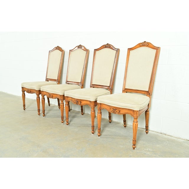 Baker Furniture Company Baker Furniture Style French Regency Louis XVI Carved Walnut Dining Chairs, Set of Four For Sale - Image 4 of 12