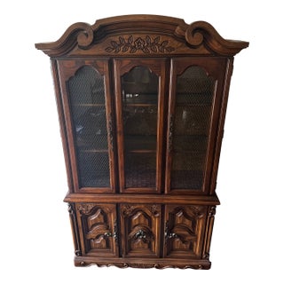 Vintage French Provincial / Louis XV-Style Oak China Cabinet For Sale