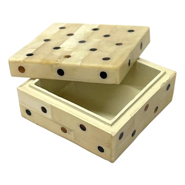 Mid-Century Tessellated Bone & Onyx Tile Inlay Trinket or Jewelry Box For Sale