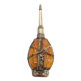 Moorish Glass Perfume Bottle Sprinkler with Embossed Metal Overlay For Sale