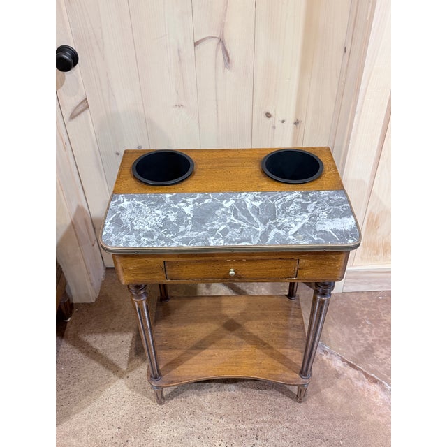 French Antique Louis XVI Style Mahogany Rafraichissoir Side Table With Marble Top For Sale - Image 3 of 9
