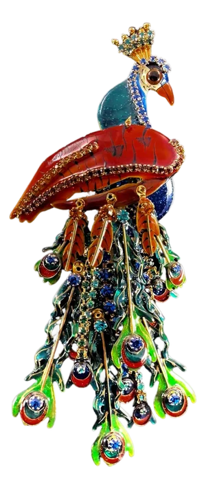 1990s Lunch at the Ritz, Rare Handcrafted Peacock Pin Brooch Pendant With Crystals