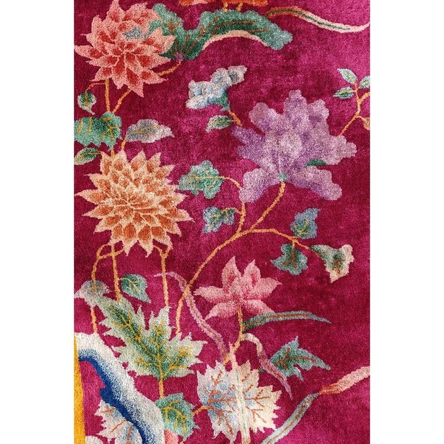 1920s Red Open Field Antique Walter Nichols Chinese Wool Art Deco 8'10" X 11'2" For Sale - Image 4 of 9