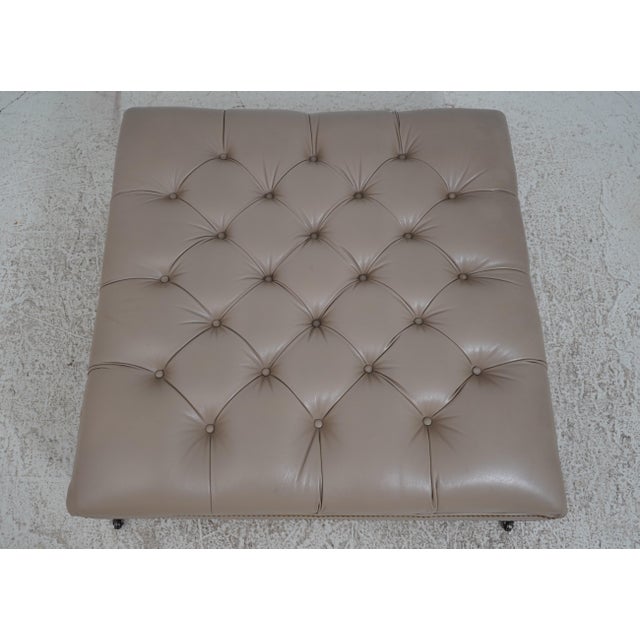 Traditional Large Tufted Leather Ottoman ~ Possibly Hancock & Moore For Sale - Image 3 of 12
