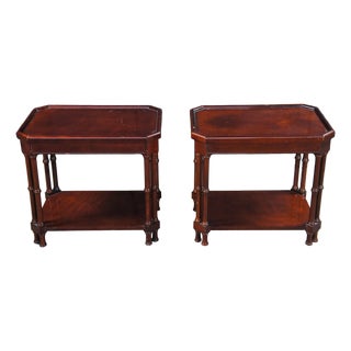 Late 20th Century 2 Bombay Company British Colonial Chinoiserie Faux Bamboo Mahogany Side Tables For Sale