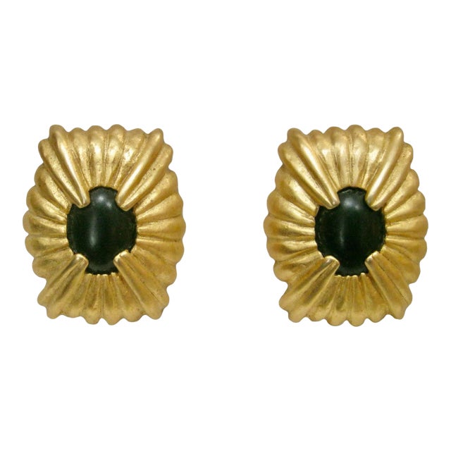 1970s Givenchy Vintage Carved Peridot Glass Earrings - 2 Pieces For Sale