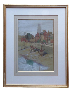 Boats in the Harbour, Monogrammed MP, 1934, Watercolor on Paper, Framed