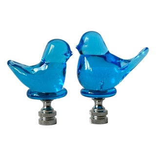 Bluebird Glass Lamp Finials - A Pair For Sale