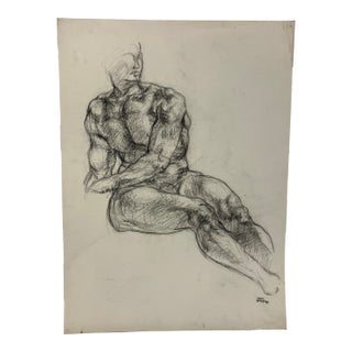 Vintage Original Male Nude Drawing For Sale