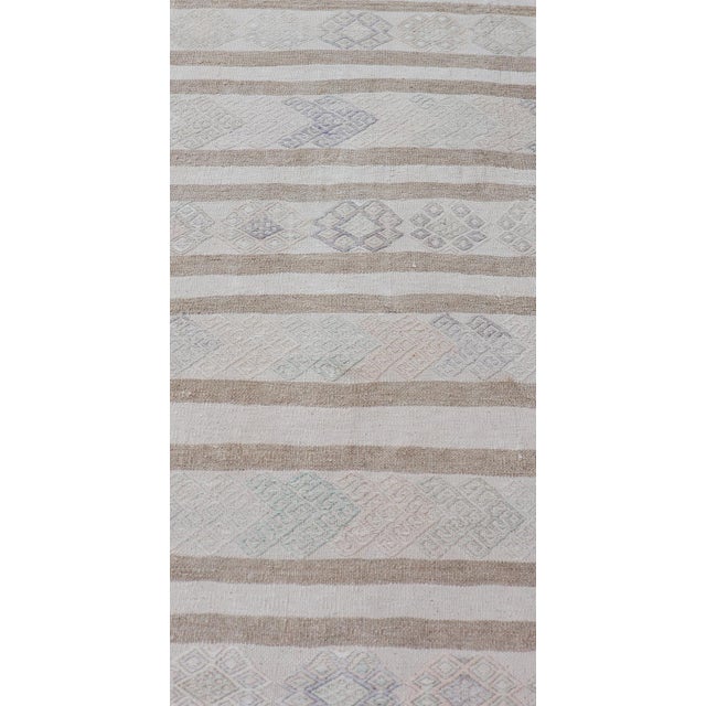 Mid 20th Century Vintage Turkish Kilim Runner in Soft Gray and Beige Striped Design 2'0 X 13'3 For Sale - Image 5 of 12