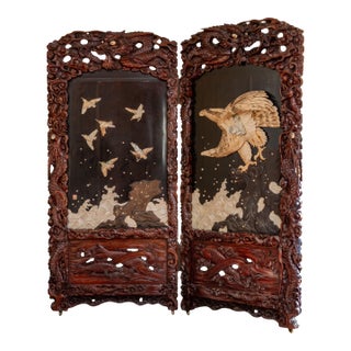 Japanese Shibayama Large 2 Panel Screen Meiji Period Circa 1900 For Sale