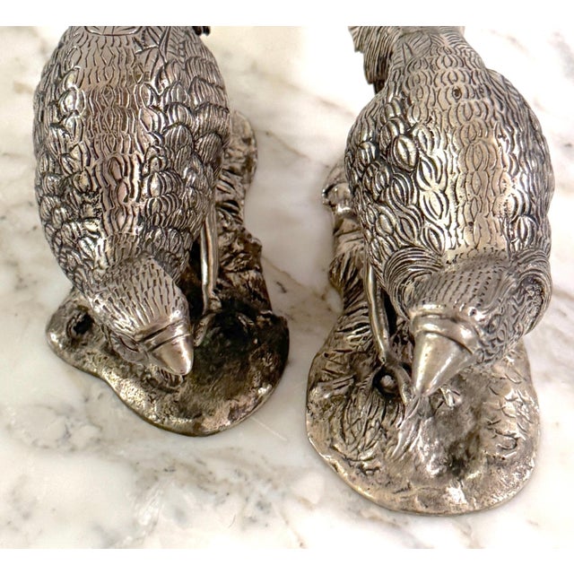 Silver Pair of Large Silverplated Bronze Pheasant Table Ornament/ Sculptures For Sale - Image 8 of 12