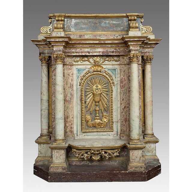 Brown Antique Tabernacle of Roman Origin in Marbled Wood, 17th Century For Sale - Image 8 of 8