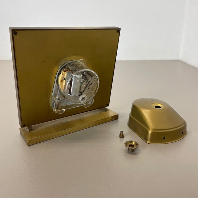 Vintage Hollywood Regency Brass Glass Table Clock from Kienzle, Germany, 1960s For Sale - Image 15 of 16