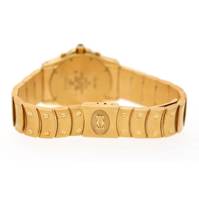 1990s Vintage Cartier Ronde Blue Chronograph 18k Gold 30mm Watch For Sale - Image 5 of 11