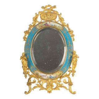 Napoleon III Table Mirror in Gilt Bronze and Sèvres Enamelled Porcelain For Sale