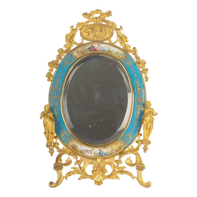 Napoleon III Table Mirror in Gilt Bronze and Sèvres Enamelled Porcelain For Sale
