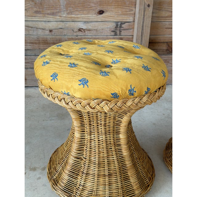 Pair of Monumental Handcrafted Rattan Hourglass Ottomans by Mastercraft of Manila For Sale - Image 4 of 12