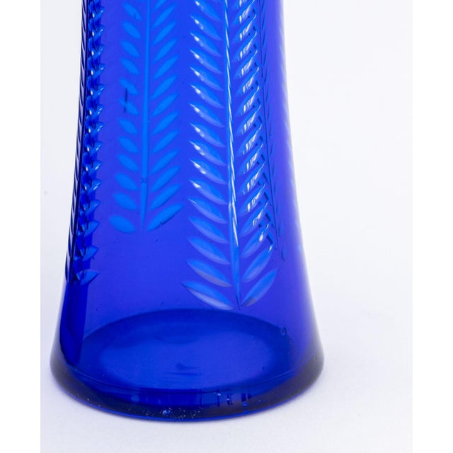 Cobalt Blue Cut Glass Flaring Vases, Pair For Sale In New York - Image 6 of 9