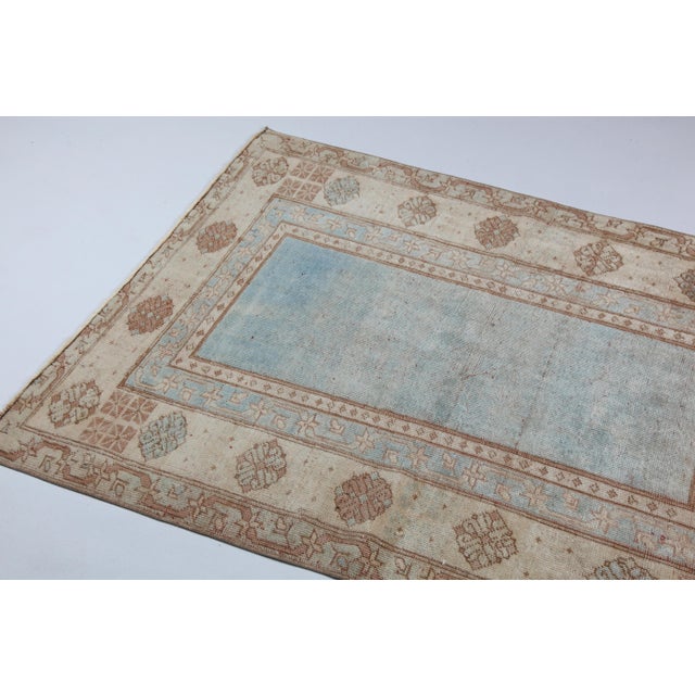 Mid 20th Century Vintage Turkish Oushak Rug With Soft Blue Field & Muted Earth Tones -4' 5'' X 3' 1'' For Sale - Image 5 of 12