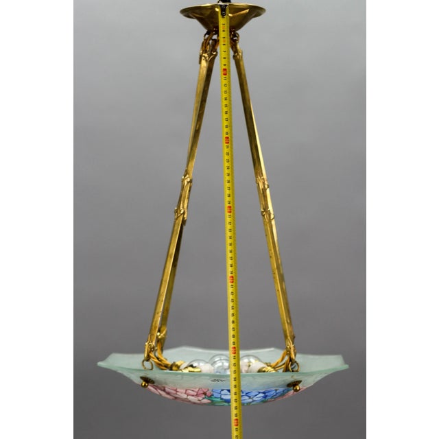 Art Deco Enameled Glass Four-Light Pendant Chandelier from Loys Lucha, 1930s For Sale - Image 12 of 18
