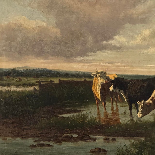 Antique Oil Painting on Canvas by Henri Dupont (1890-1961) 'Grazing Cattle' For Sale - Image 15 of 18