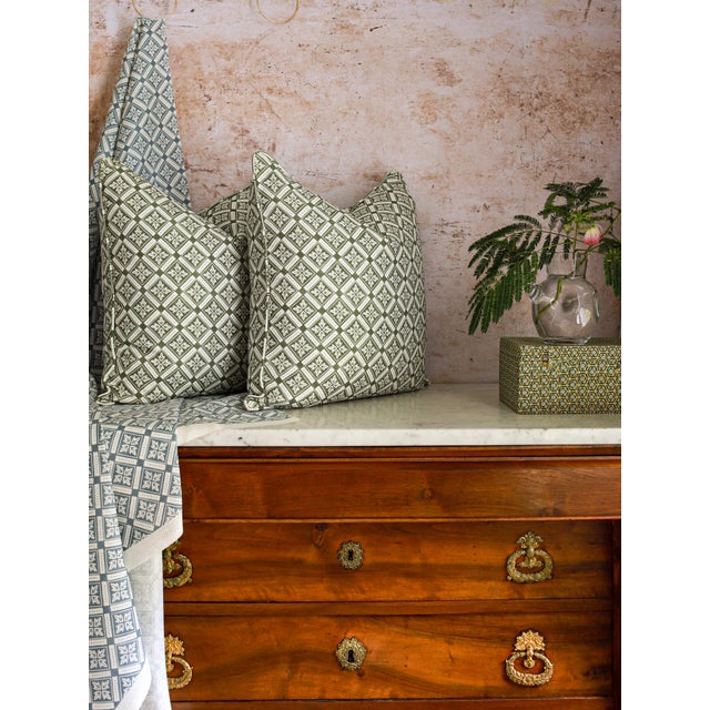 Lauren Servati Textiles, Astrid // Basil 22"x22" pillow pair (two pillows!) Double-sided throw pillow with a self welt /...