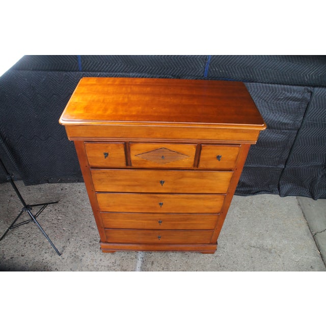 Wood Vintage Lexington French Louis Philippe Style Cherry Finished Tallboy Dresser For Sale - Image 7 of 17