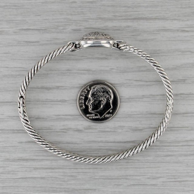 David Yurman 0.70ctw Diamond Albio Cable Bangle Bracelet Sterling Silver 6.5" For Sale In Greensboro - Image 6 of 8