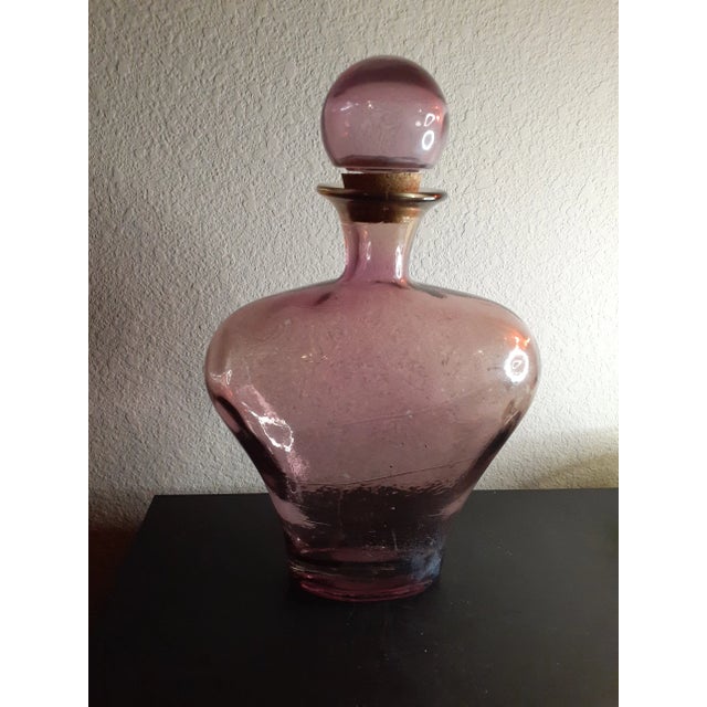 Art Deco 1980s Vidrios San Miguel Spain Recycled Amethyst Art Glass Decanter For Sale - Image 3 of 8
