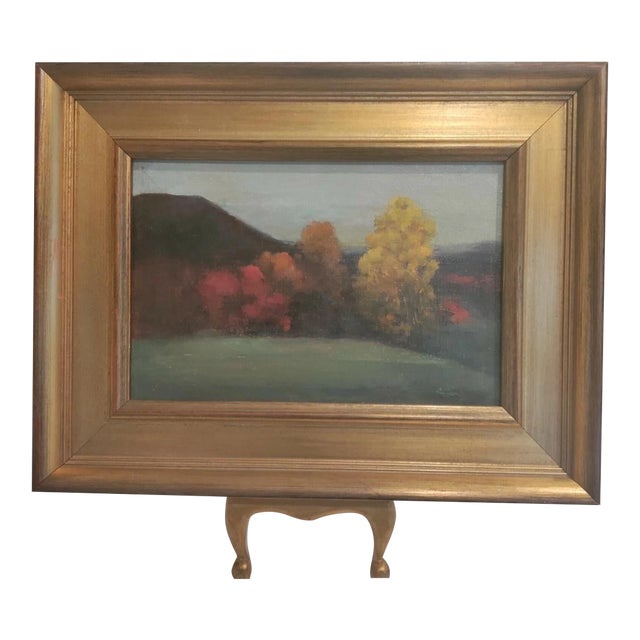 Autumn Landscape Oil Painting O/C. Beautiful Landscape Fall Colors Tree Line on Meadow For Sale