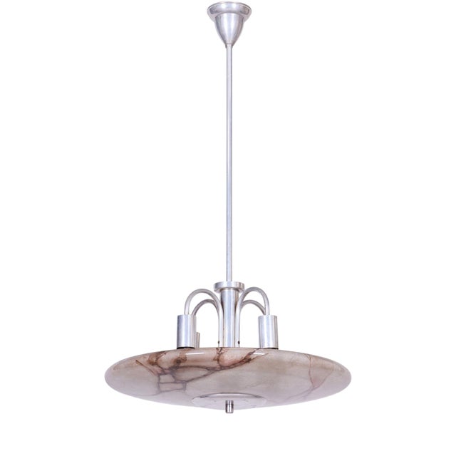 Art Deco Chandelier in Aluminium and Marbled Glass, Czech, 1940s For Sale