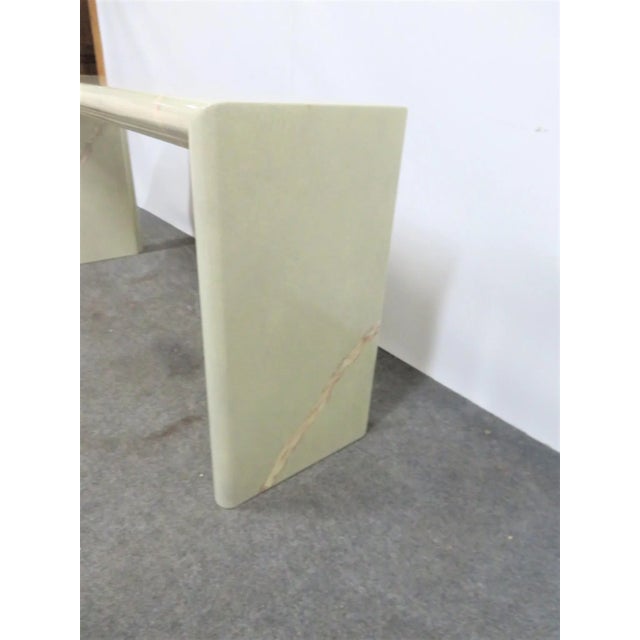 Cream Mid-Century Modern Lacquered Faux Marble Console Table For Sale - Image 8 of 10