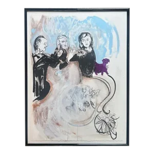 Vintage Boho Abstract Figurative Oil Pastel on Paper